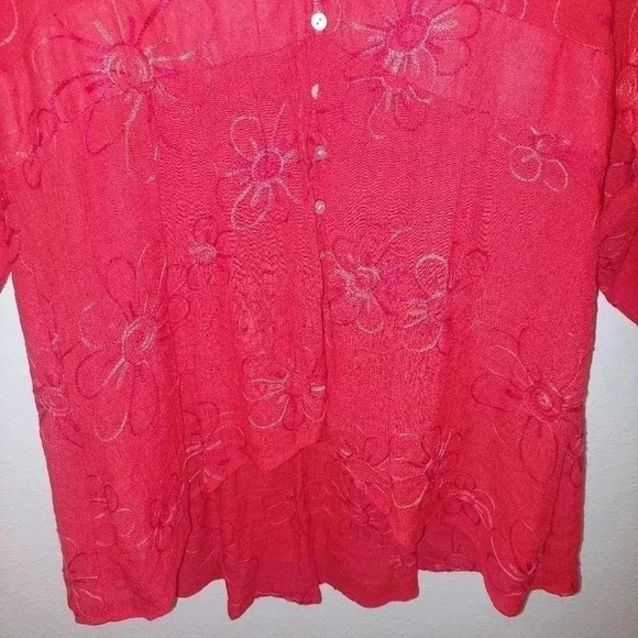 Figueroa and Flower Red High Low Tunic Button Down Blouse W/cami Large - Picture 6 of 9
